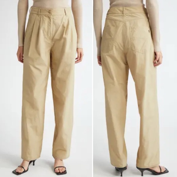 Saks Potts Lele Pleated Baggy Straight Leg Pants in Oat Brown size Medium - Picture 1 of 14